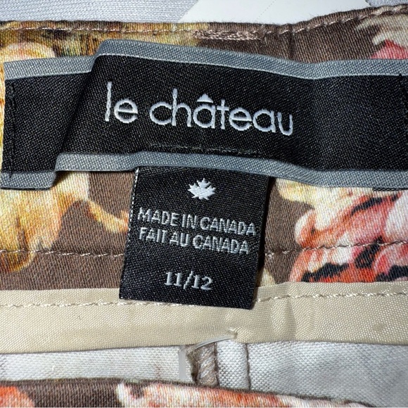 Le Chateau Pants Ankle Length Brown with Floral Design Cropped Side Zipped - Picture 7 of 9